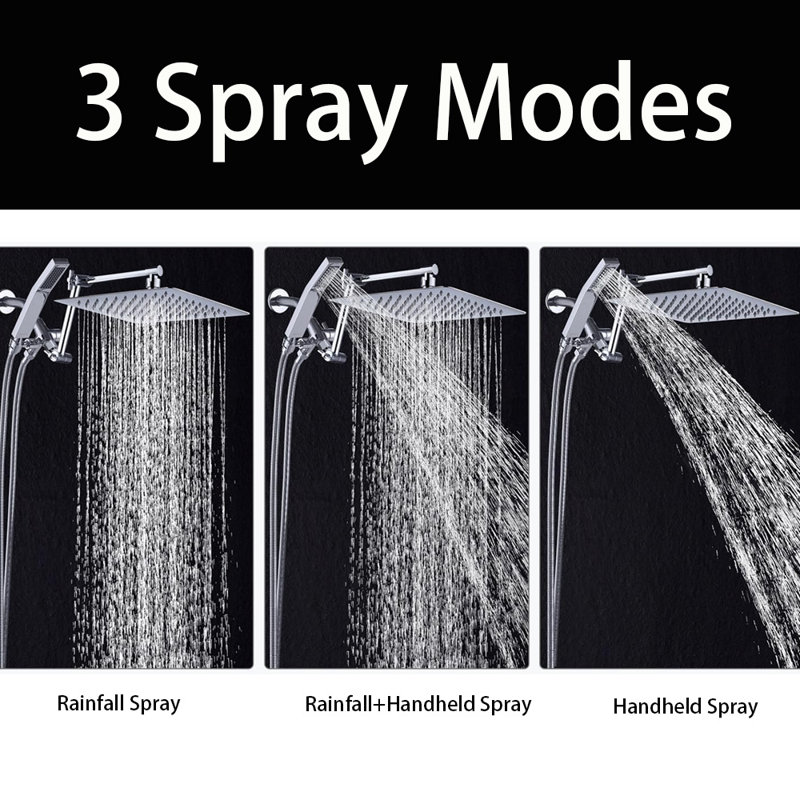 10 Inches Rainfall Shower Head With Handheld Spray Combo,  Adjustable Extension Arm, 71 Inches Stainless Steel Hose, Chrome