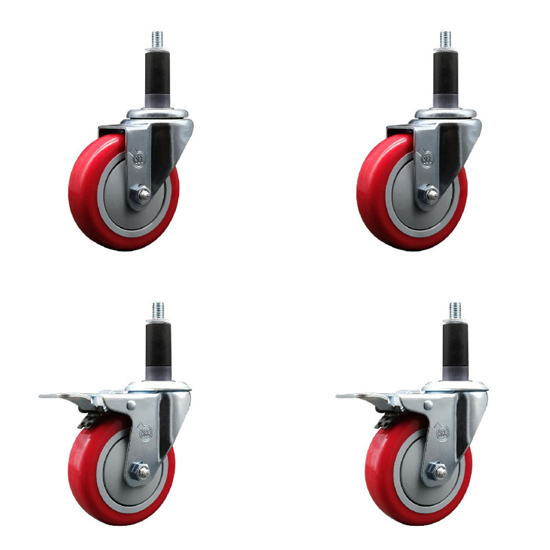 Ensemble de roulettes extensibles en poly pivotant 1-1 / 8 pouces 2 freins à verrouillage total