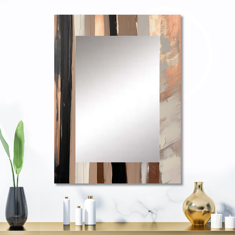 Brown And Black Beyond Boundaries IV - Abstract Decorative Wall Mirror, Brown Mirror, Printed Metal Art, 32" x 24"
