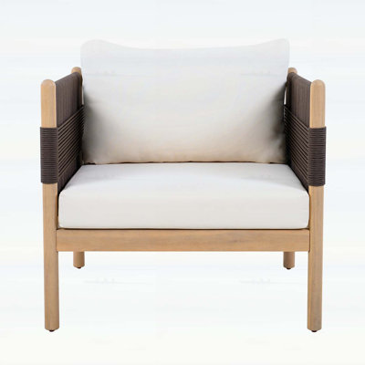 Fauteuil club d'extérieur en bois d'acacia avec tissage en corde de diamant et coussins confortables, parfaits pour la détente sur le patio
