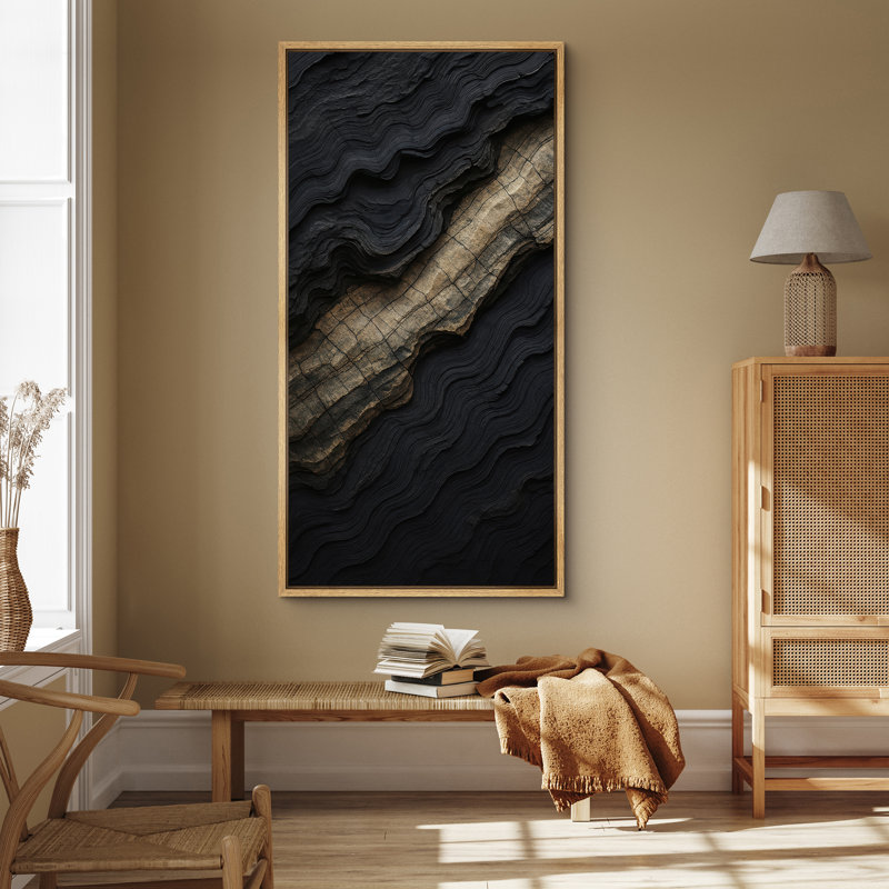 Abstrait paysage mural encadré, impression sereine inspirée de la nature pour décoration murale moderne, H 60 po x l 30 po