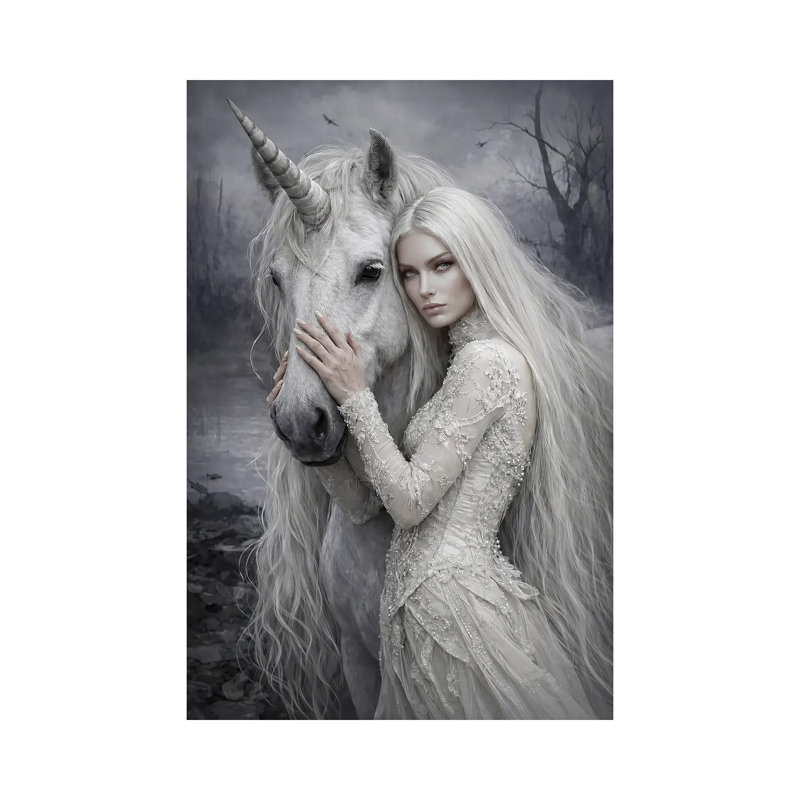 Woman With Unicorn 1 Piece Wall Art on Canvas, 101.6 cm H x 66.04 cm W x 3.175 cm D, Does Not Apply