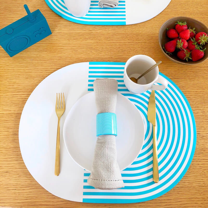 Stripes & Solids Lacquer Placemats, White/Navy