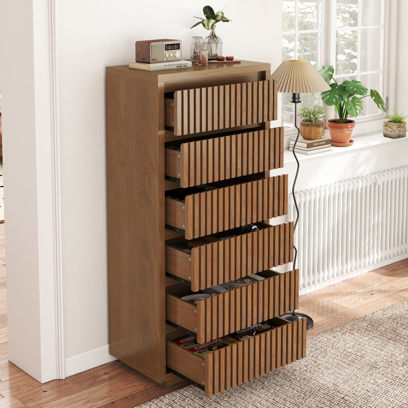 53.1"H × 23.6"W Fluted 6-Drawer Dresser, Single Drawer Storage Cabinet, Wooden Storage Organizer