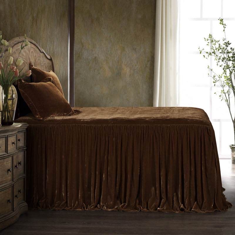 Copper Brown Twin Velvet Duvet with Ruffle Skirt