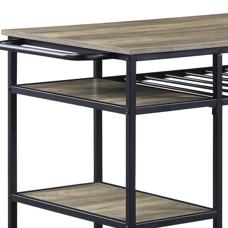 Rectangular Kitchen Island In Black And Oak With Construction Modern Rustic & Open Compartments