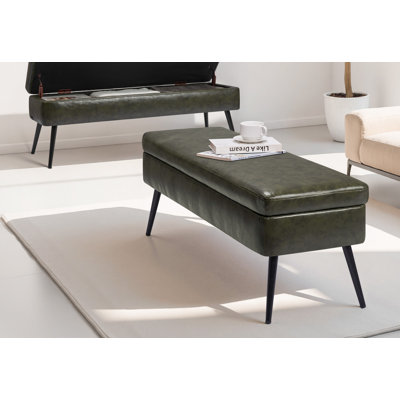 PU Leather Storage Ottoman Bench Shoe Seat with Storage & Metal Legs Green