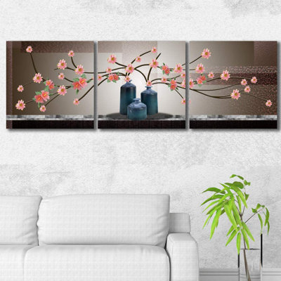 Fleurs zen en fleurs - 3 pièces, peinture sur toile tendue