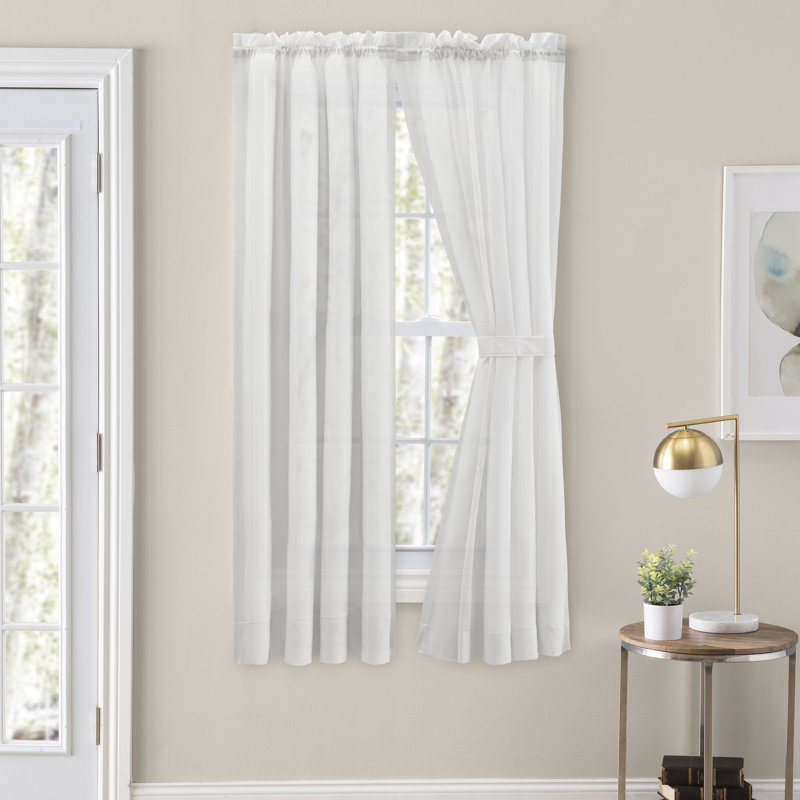 Rasool Semi Sheer Curtain Pair, 40" W x 63" L, White