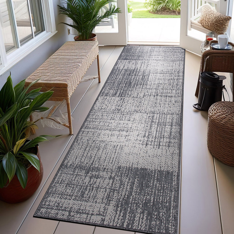 Tapis intérieur / extérieur gris / ivoire Edens, Tapis de couloir de 2 pi x 7 pi