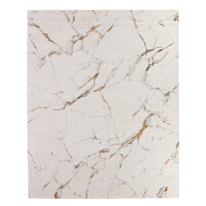 Tapis d'intérieur ivoire / brun touffeté à la main Aekerly, Rectangle 13 pi x 18 pi