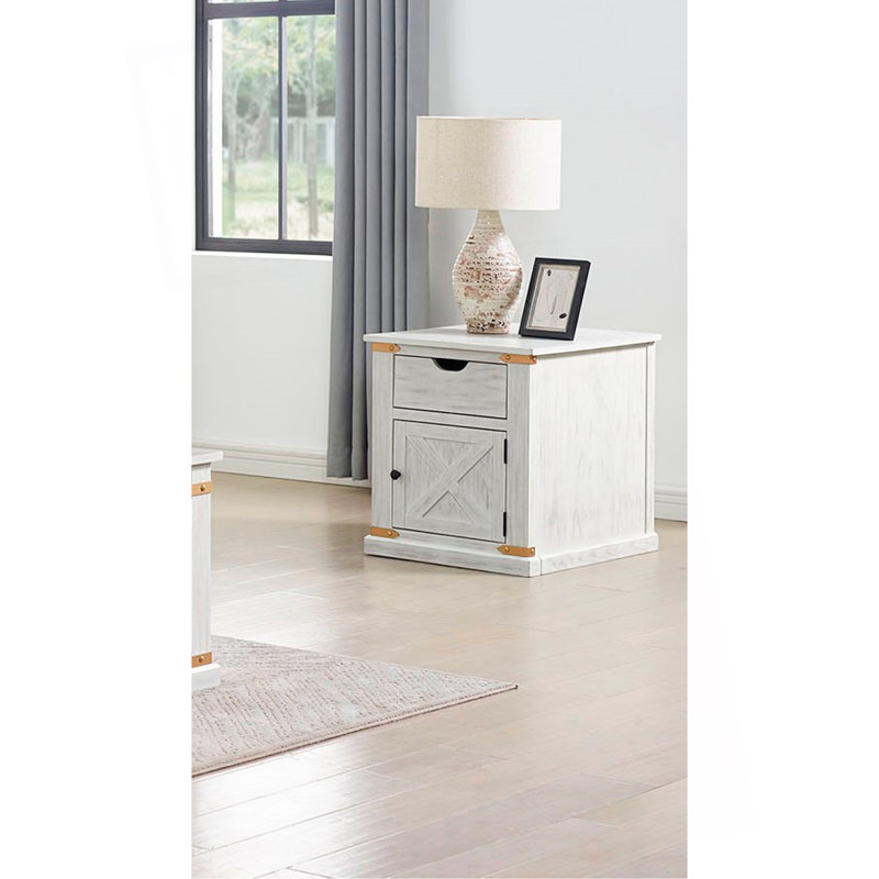 Table de bout de style rustique blanc antique avec table de bout et tiroirs
