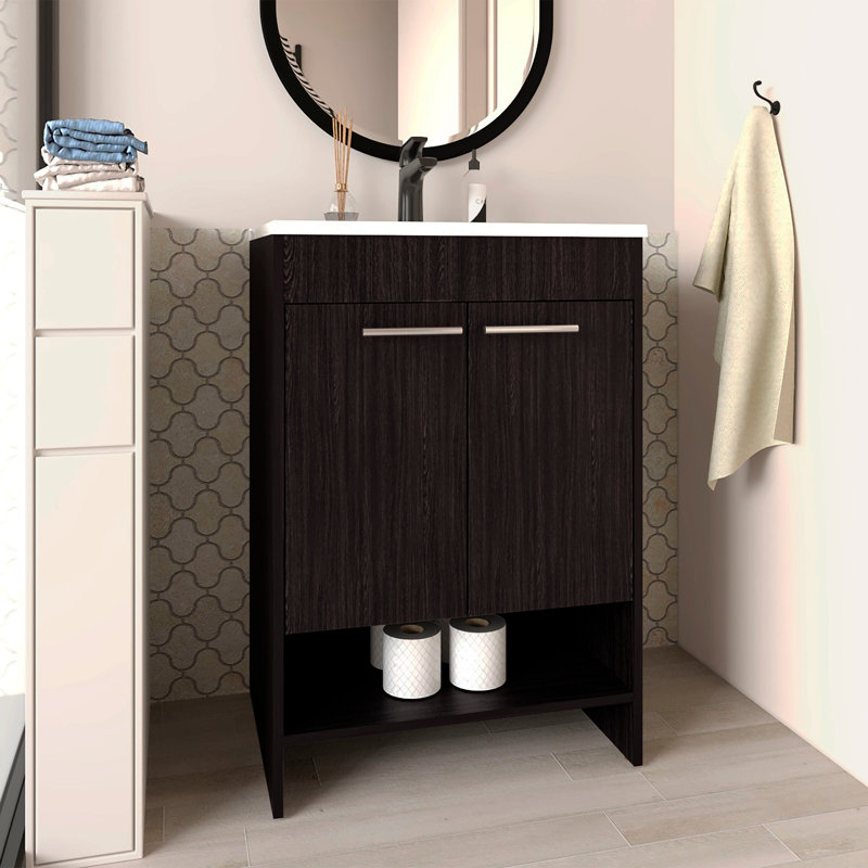 Sophia Floor Vanity 60" With Four Drawers And Two Open Shelves, Black 