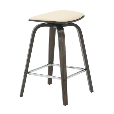 Hoxha Leather Square Counter Stool With Stained Poplar Wood Frame And 360-Degree Swivel Hoxha Collection