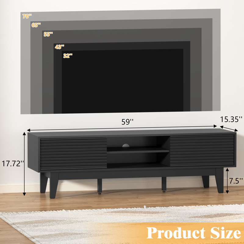 Modern style TV cabinet with sliding door, Black