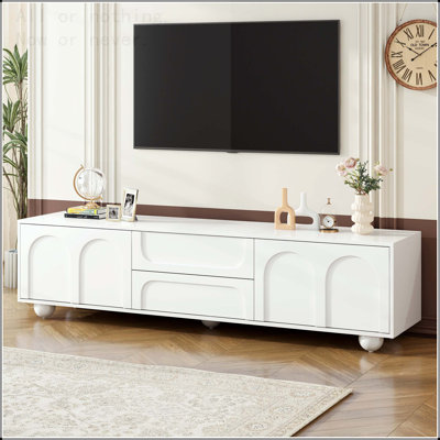 Cream Style TV Stand with Arched Doors and Rebound Device for TVs up to 75 Inches