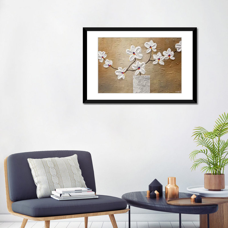 «Swiger White Orchid», impression sur toile, Papier d'art encadré noir, H 16 po x l 24 po x P 1 po