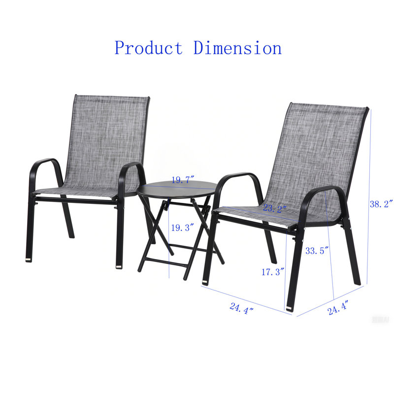 Ensemble bistro de patio 3 pièces, ensemble de chaises rondes et de table pliante pour 2 personnes Adel (ensemble de 3),