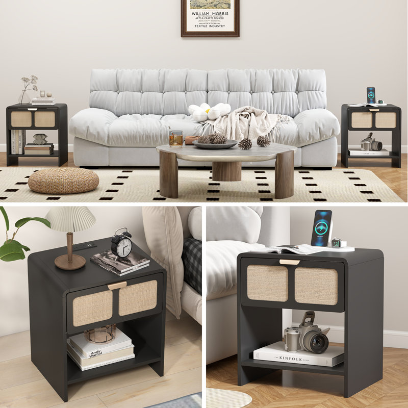 Table de bout avec station de charge, Noir