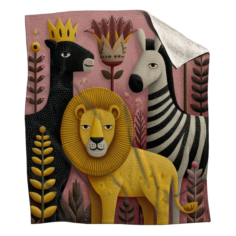 Couvertures florales lion zèbre, L 60 po x H 80 po