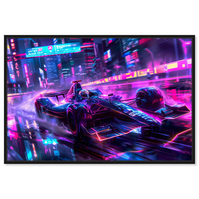 Race Car City Driving Canvas Neon Art Prints by Art Remedy