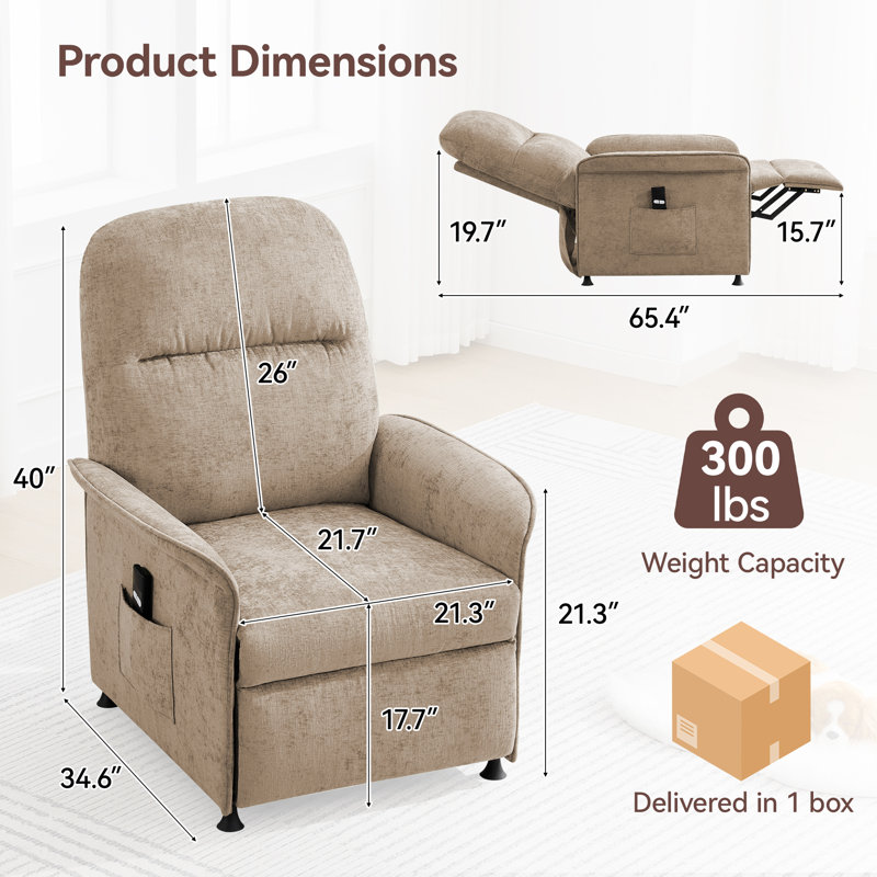Reclining Chair with Thick Pillow Back, 110°-160° Adjustable, Tan