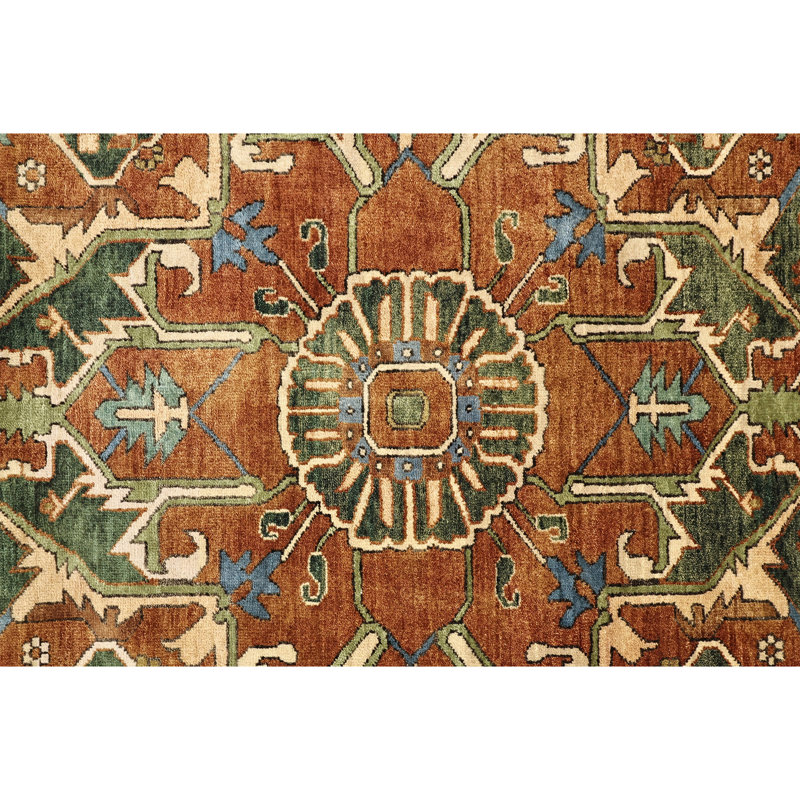 High-Quality Hand-Knotted Rust Area Rug, Rectangle 9' x 12'