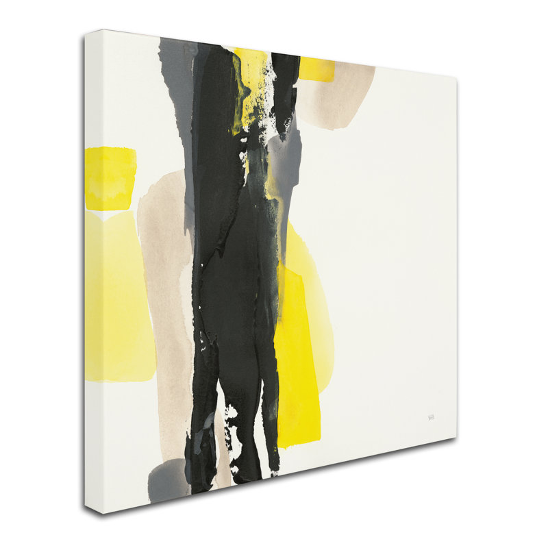 Bold Abstract Black and Yellow Canvas Art with Wood Frame