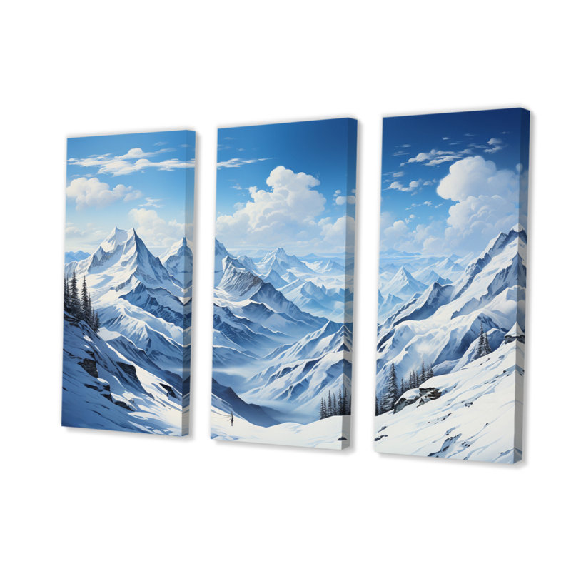 Winter Snowy Peaks I sur toile, reproduction de 3 pièces, H 28 po x l 36 po x P 1 po
