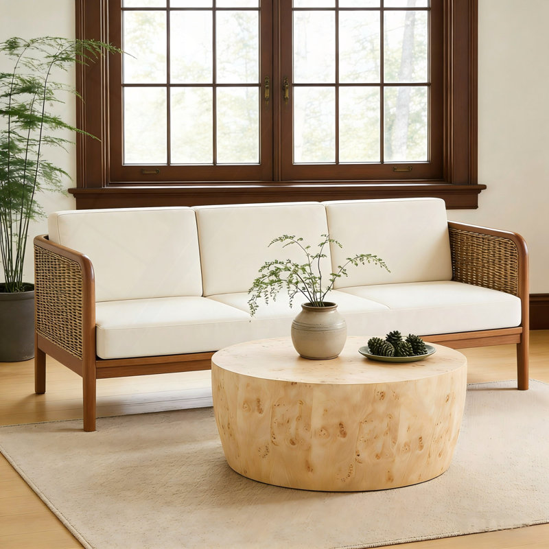 Table basse ronde en MDF de haute qualité de 34,65 pouces, de style industriel moderne, entièrement assemblée, idéale pour la maison et la cuisine.