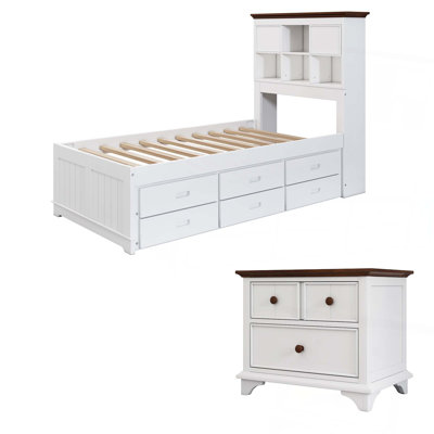 2 Pieces Wooden Captain Bedroom Set Bed With Trundle And Nightstand