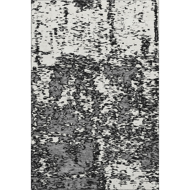 Premium Machine Washable Prisco Black Rug, Rectangle 8' x 10'