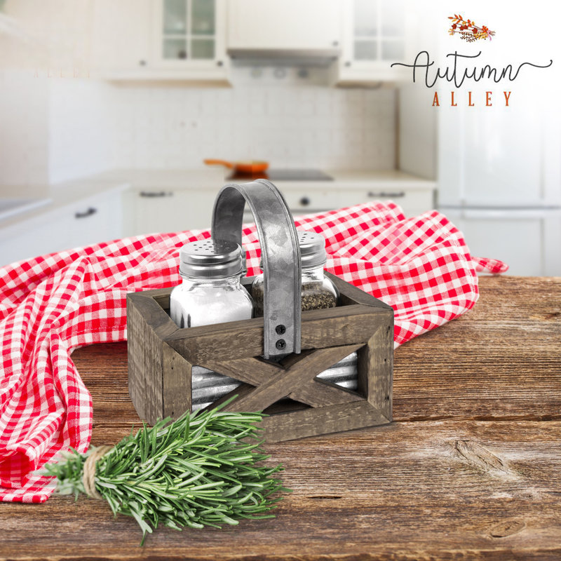 Rustic Weathered Wood and Galvanized Metal Salt & Pepper Shaker Set