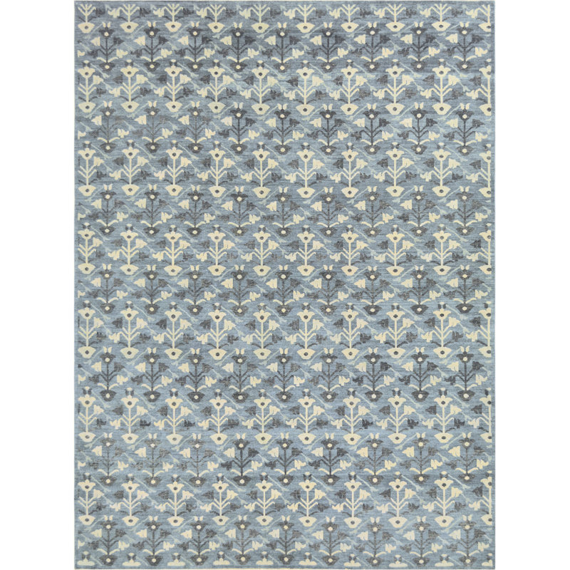 Tapis unique 8 pi x 10 pi bleu / ivoire / gris anthracite