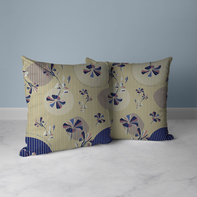 Coussin décoratif réversible intérieur / extérieur Circular Garden, H 20 po x l 20 po, Bleu / jaune / gris