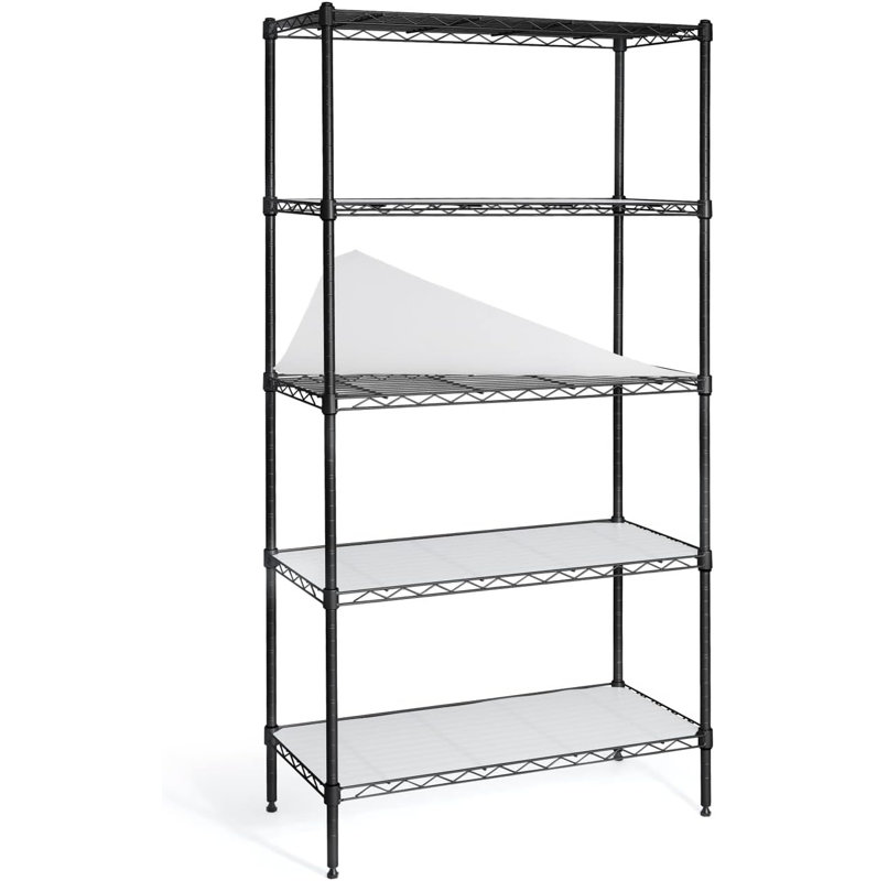 Étagère grillagée à hauteur réglable NSF avec doublure, L 30 po x l 14 po x H 59 po, noir, Noir mat