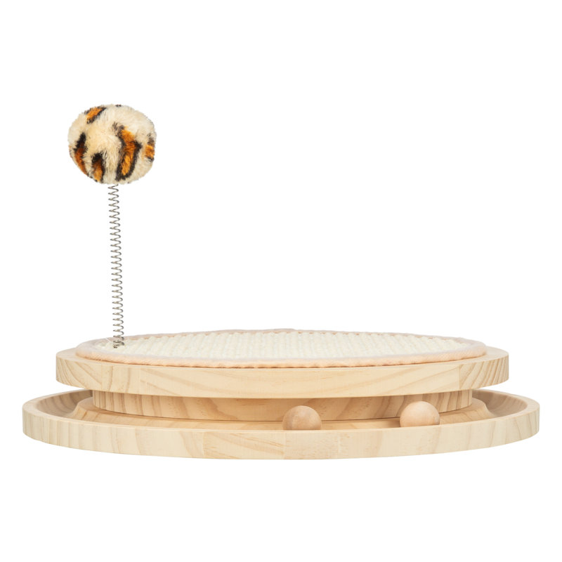  Grattoir pour chat avec rail à billes et jouet à ressort | Tapis à griffer 3-en-1 en sisal interactif pour l'exercice, le jeu et la stimulation