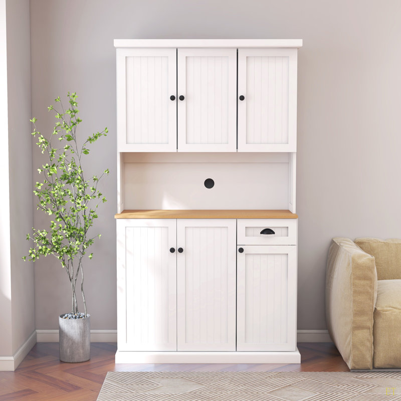 Armoire de rangement pour garde-manger de 71 po avec comptoir pour four à micro-ondes, huche autoportante avec tablettes réglables, 6 portes et 1 tiroir