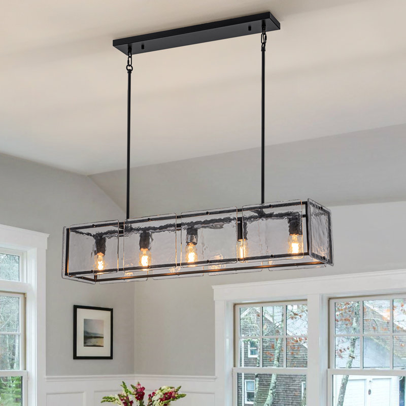 Lustre rectangulaire 5 lumières pour îlot de cuisine, Noir mat