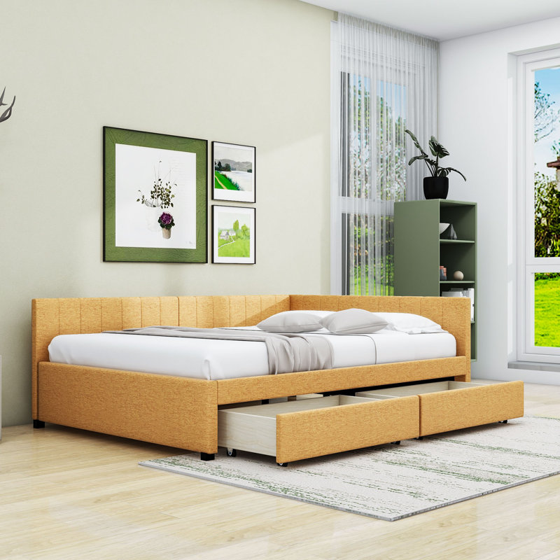  Mildaras Upholstered Sofa Daybed with 2 Storage Drawers, Yellow
