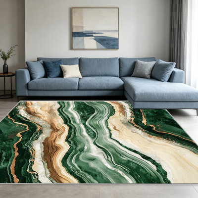 Tapis de marbre vert cuivré pour le salon, doux et confortable, convient à toutes les saisons, facile à entretenir, tapis de sol intérieur lavable à la machine, ferme sous la table adaptée pour la chambre à coucher, la salle à manger, le bureau, le patio, le balcon, la décoration intérieure