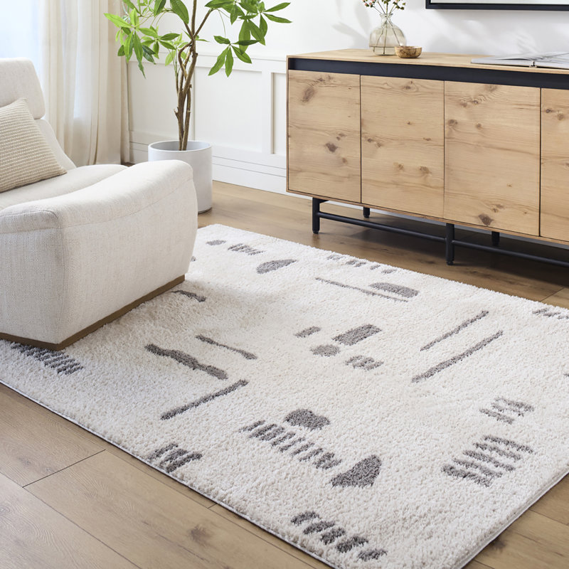 Machine Washable Shaggy Boho Charcoal Area Rug, Rectangle 140 x 200cm