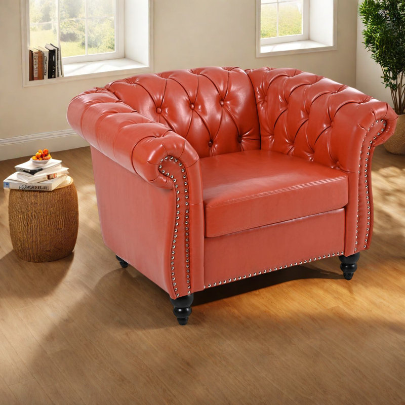Canapé compact compact 1 place en cuir synthétique orange pour le salon