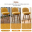 Tabourets de bar 26 po de style Mid-Century moderne à hauteur de comptoir, tabourets de bar rembourrés en tissu pivotant à 360 ° avec pieds en bois massif, chaises pour îlot avec dossier, jaune-1855014817