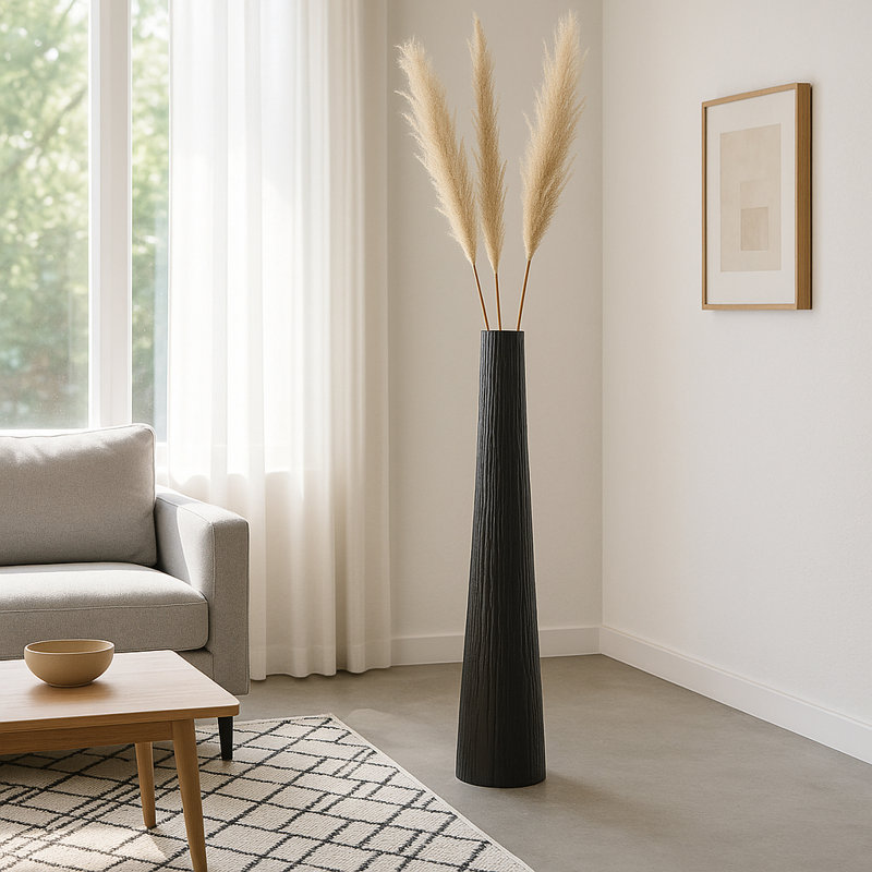Katarin Metal Aluminum Vase with Sleek Modern Design and Textured Cylindrical Shape for Contemporary Decor, Black, 58" H