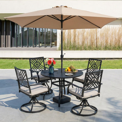  Ensemble de salle à manger 7 pièces pour patio avec coussins, chaises en textilène et table ronde pour jardin, cour