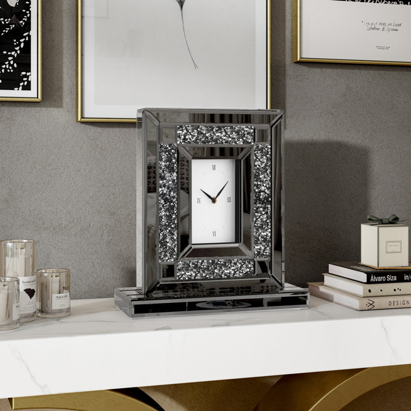 Shyfoy 30x33.5cm Tabletop Clock Modern Black  Diamond Accent Clock