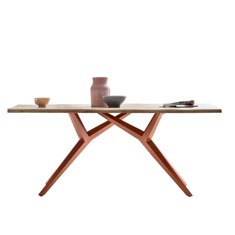 Lewandowski Acacia Solid Wood Top Metal Base Dining Table, Antique brown, 76cm H x 180cm L x 90cm D