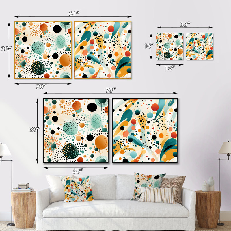 Fashion - pois jaunes et verts - ensemble de 2 collages abstraits carrés, Cadre flottant noir, H 16 po x l 33 po