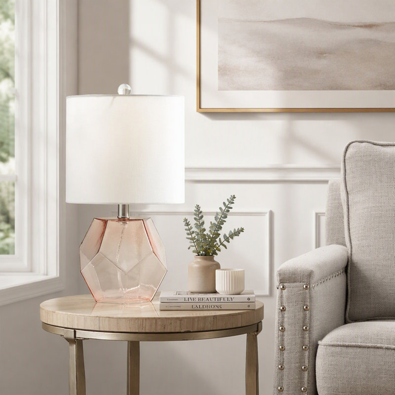 Lampe de table en verre avec motif géométrique
